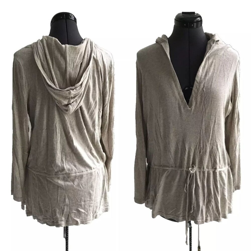 Talbots Beige Tan drop waist or blouson drawstring Pullover hoodie Size Petite L